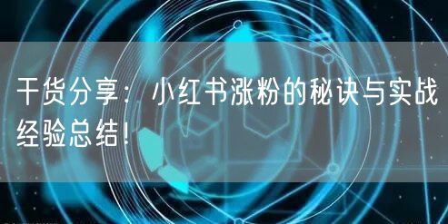 干货分享：小红书涨粉的秘诀与实战经验总结！